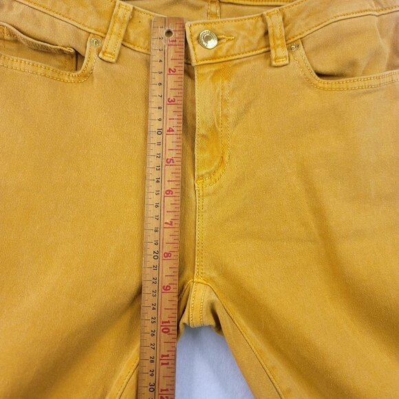 Michael Kors IZZY Jeans Y2K Mustard Gold Metal Logo Skinny Size 4 - Picture 9 of 10